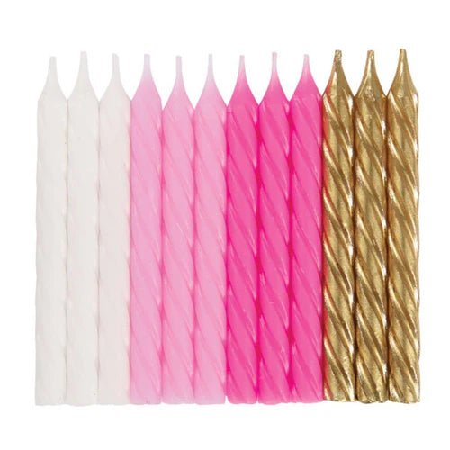24 Spiral Candles – White, Pink, & Gold - Sweet Thrills