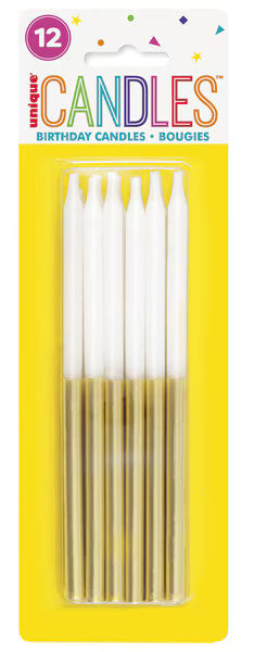 12 Gold Dipped Birthday Candles – 5"