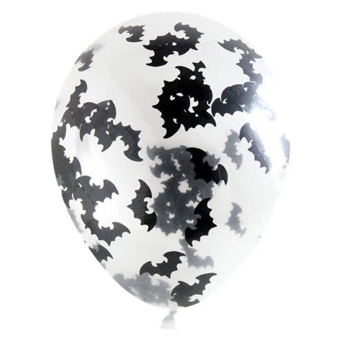 5 BAT CONFETTI CLEAR LATEX BALLOONS - Sweet Thrills