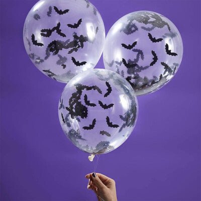 5 BAT CONFETTI CLEAR LATEX BALLOONS - Sweet Thrills