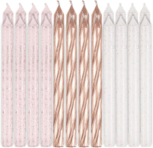 ROSE GOLD GLITTER CANDLES 24PK