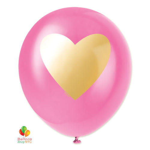 Gold Heart Print Latex Balloons