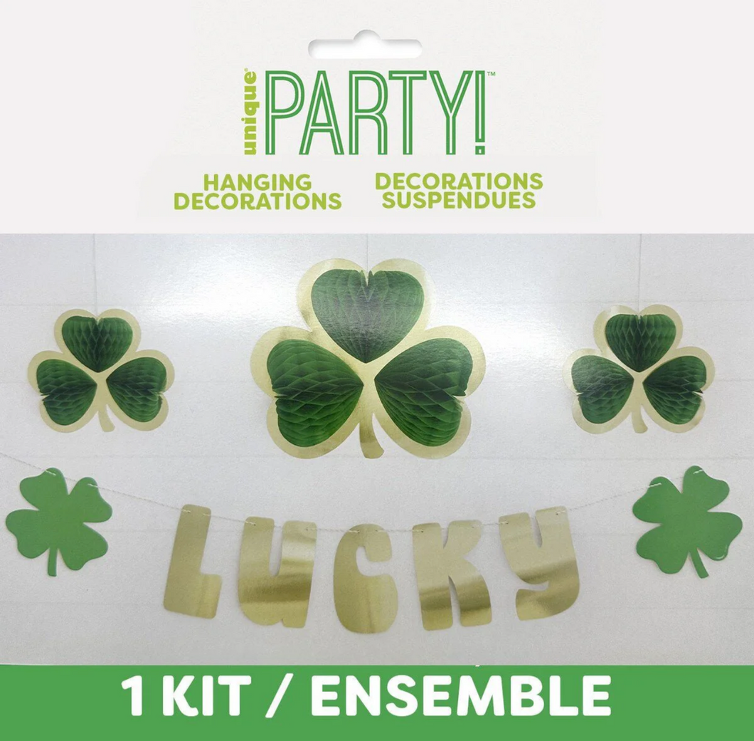 St. Patrick’s Day Lucky Banner & Honeycomb Decoration Kit (4pcs)