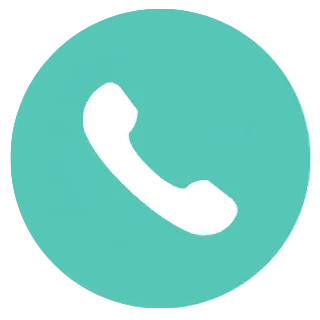 White phone icon on a teal circle