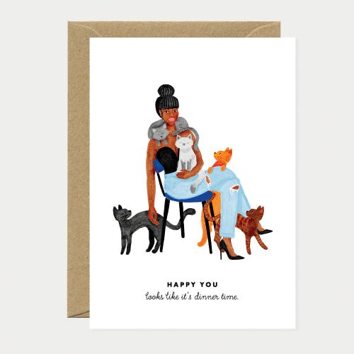 Cat Dinner Time Greeting Card - Sweet Thrills