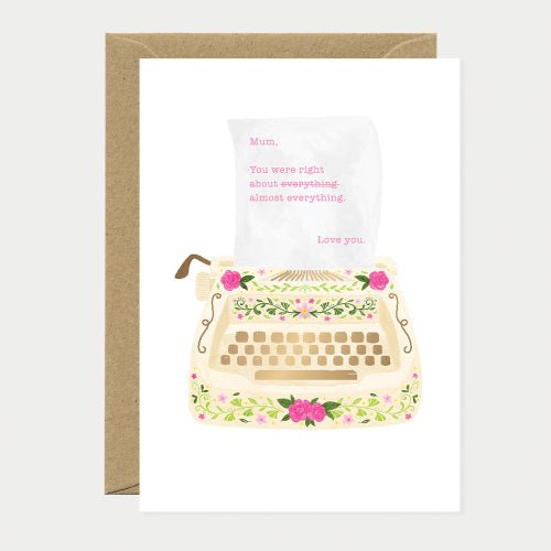 Love You Mum Typewriter Card - Sweet Thrills