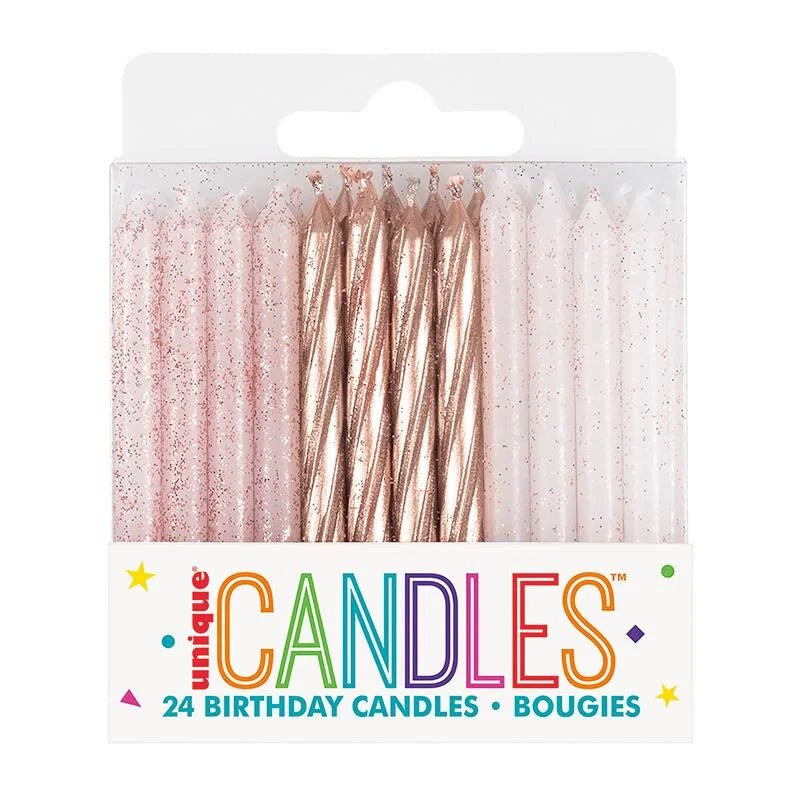 ROSE GOLD GLITTER CANDLES 24PK - Sweet Thrills