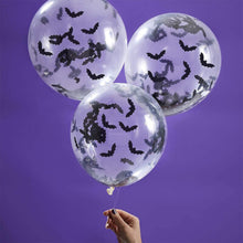5 BAT CONFETTI CLEAR LATEX BALLOONS