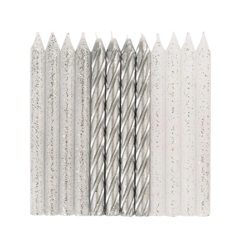 SILVER GLITTER CANDLES 24 PK - Sweet Thrills