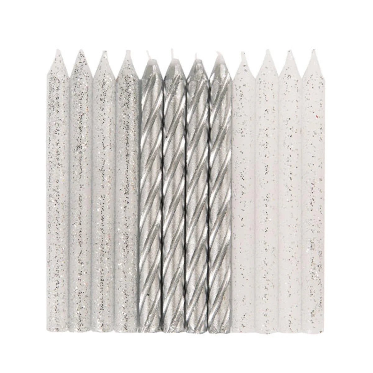 SILVER GLITTER CANDLES 24 PK - Sweet Thrills