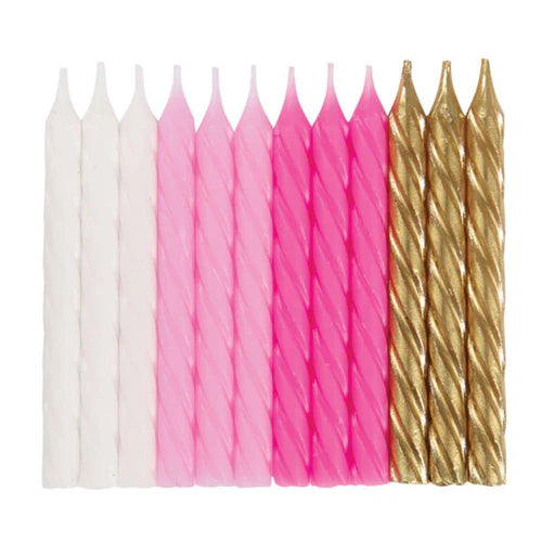 24 Spiral Candles – White, Pink, & Gold