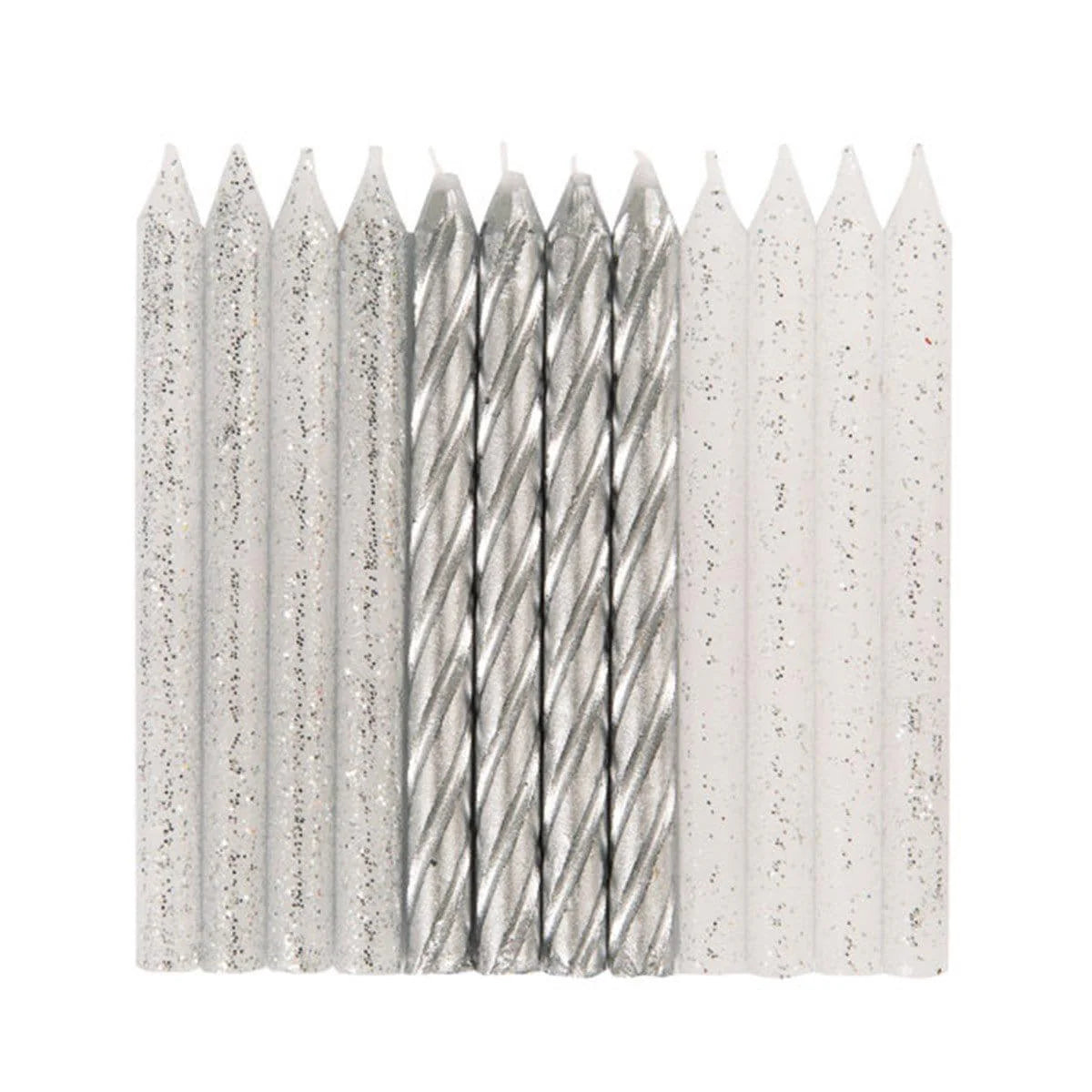 SILVER GLITTER CANDLES 24 PK