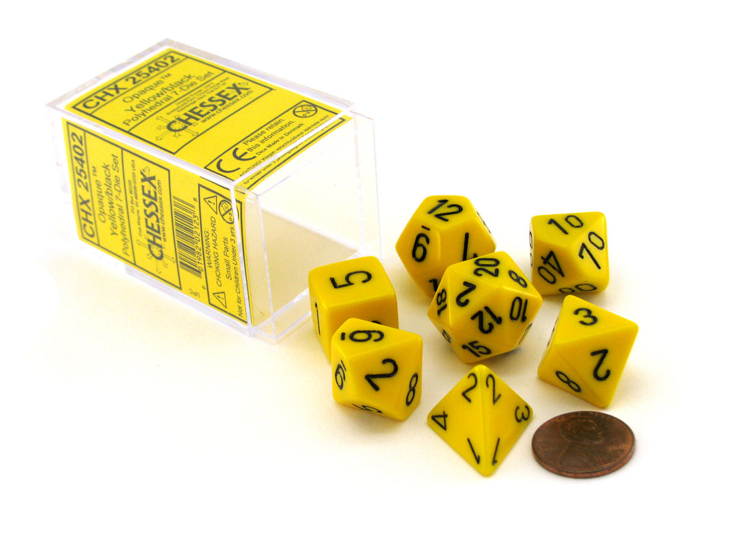 7 DICE SET OPAQUE: YELLOW/BLACK