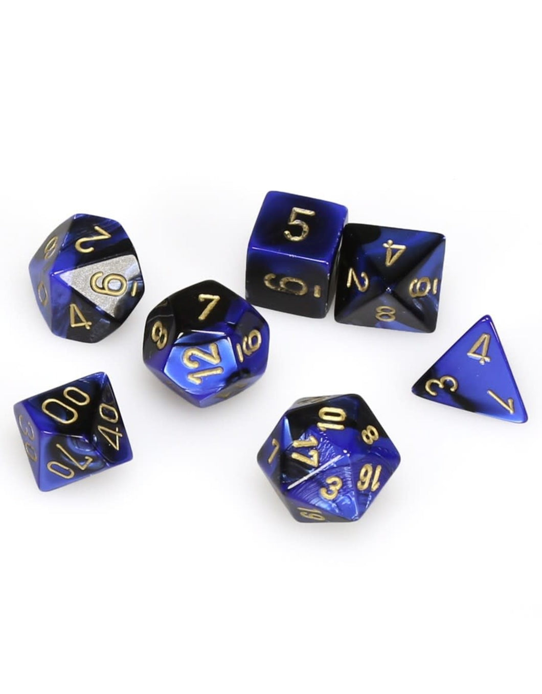 7 DICE SET BLACK AND BLUE