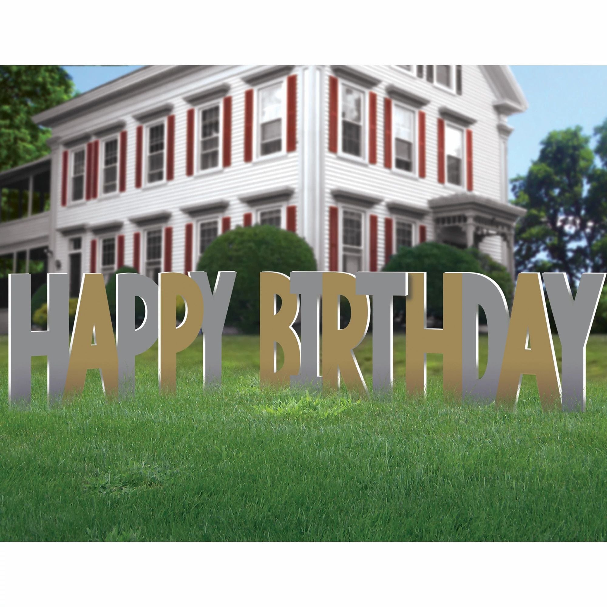 HAPPY BDAY YARD SIGN GOLD & SILVER - Sweet Thrills